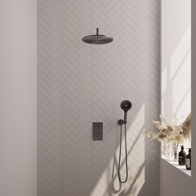 BRAUER Gunmetal Carving inbouw regendoucheset – Ø30 cm hoofddouche – ronde handdouche – met omstel – vaste douchehouder