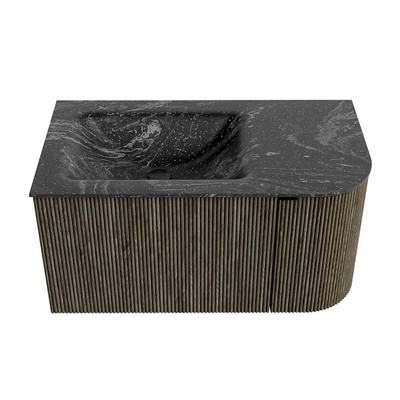 Mondiaz KURVE-DLUX Ensemble de meubles de salle de bains - 85x46x40cm - 1 tiroir - 1 porte - lavabo solid surface - gauche - 1 trou de robinet - Shadow