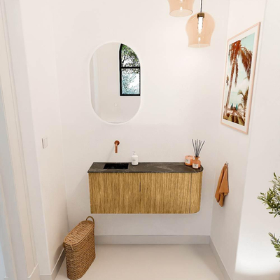 Mondiaz JOYA-DLUX 101.6cm toiletmeubel - ronding rechts kleur Oak - Wastafel FAYE positie Links Zonder kraangat kleur Lava.