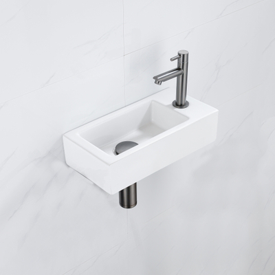 FortiFura Fuente Pack Lave-mains - 40x22x11.5cmcm - 1 trou de robinet - céramique - robinet gunmetal - Blanc