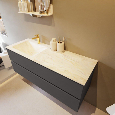 Mondiaz VICA-DLUX ensemble de meuble de salle de bain - 130cm - meuble sous-vasque gris foncé - 2 tiroirs - lavabo encastré cloud gauche - 1 trou de robinet - version haute de 60cm - ostra