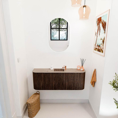 Mondiaz JOYA-DLUX 113.2cm toiletmeubel - ronding links en rechts kleur Walnut - Wastafel FAYE positie Midden 1 kraangat kleur Arena.