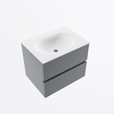 Mondiaz VICA ensemble de meuble de salle de bain - 60cm - meuble sous-vasque plata - 2 tiroirs - lavabo moon milieu - sans trous de robinet - version haute de 60cm - talc