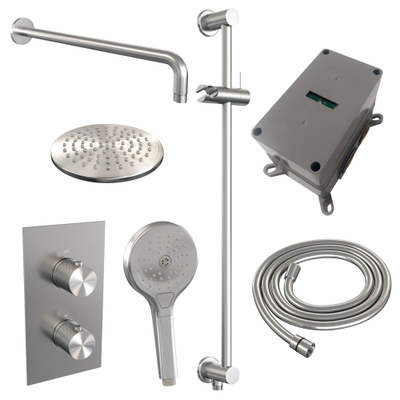 Brauer Douche pluie encastrable Carving brossé - douche principale 20cm - bouton Carving - douchette ronde 3 positions - glissière - PVD - inox brossé