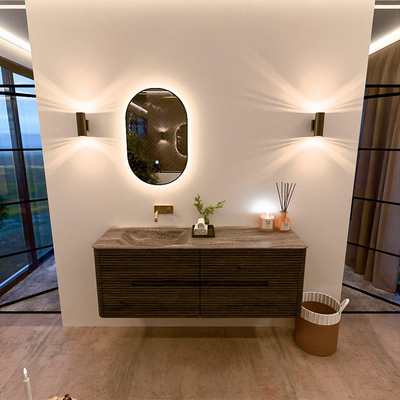 Mondiaz CIRO-DLUX Meuble de salle de bains - 140x45x50cm - lavabo solid surface Oza - 1 vasque à gauche - sans trous de robinet - 4 tiroirs - Shadow