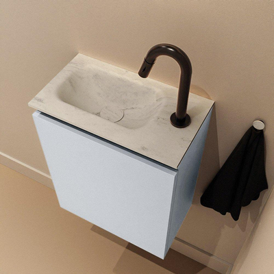 MONDIAZ TURE-DLUX Meuble toilette - 40cm - Clay - EDEN - vasque Opalo - position gauche - 1 trou de robinet