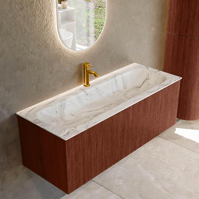 Mondiaz KURVE-DLUX Ensemble de meuble de salle de bains - 120x46x40cm - 1 tiroir - lavabo solid surface - central - 1 trou de robinet - Ruby