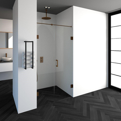 BRAUER Créer porte de douche 110x200cm 2 pièces sans cadre avec anti-calcaire et verre de sécurité 8mm cuivre