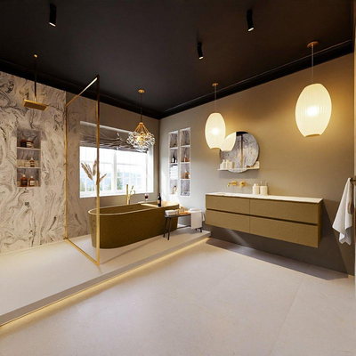 MONDIAZ VICA-DLUX Ensemble de meuble de salle de bains - 150cm - meuble bas oro - 4 tiroirs - lavabo encastré cloud à gauche - sans trous de robinet - version hauteur 60cm - glace