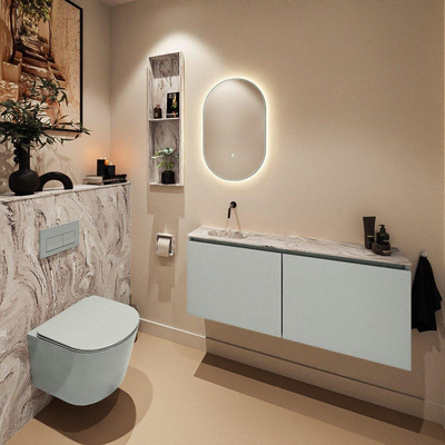 MONDIAZ TURE-DLUX Meuble de toilettes 120 cm Greey. Lavabo EDEN Glace position à gauche. Sans trou de robinet.