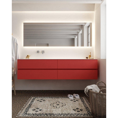 Mondiaz VICA ensemble de meuble de salle de bain - 200cm - meuble sous-vasque fire - 4 tiroirs - lavabo moon gauche - sans trou de robinet version XL 60cm de haut