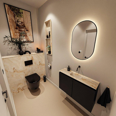 MONDIAZ TURE-DLUX Meuble de toilettes 80 cm Urban. Lavabo EDEN Frappe position milieu. Sans trou de robinet.