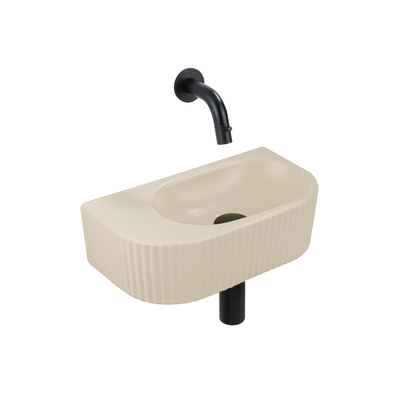 QeramiQ Fuente fonteinset – halfrond – 40x21.5x12 cm – keramiek beige – mat zwarte kraan – geribbeld