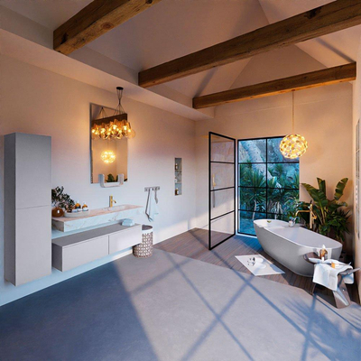 Mondiaz ALAN-DLUX Ensemble de meuble - 130cm - meuble Cale mat - 2 tiroirs - Lavabo Cloud Frappe suspendu - vasque Droite - 1 trou de robinet