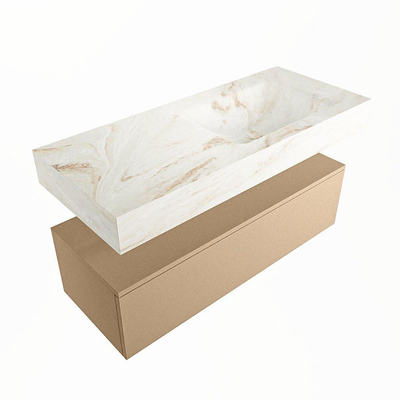 Mondiaz ALAN-DLUX Ensemble de meuble - 110cm - meuble Oro mat - 1 tiroir - Lavabo Cloud Frappe suspendu - vasque Droite - 1 trou de robinet