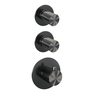 BRAUER Stripe Thermostatische Inbouw Regendouche - SET 10 - 25cm douchekop - rechte muurarm - 3-standen handdouche - doucheslang - geïntegreerde glijstang - gunmetal geborsteld PVD
