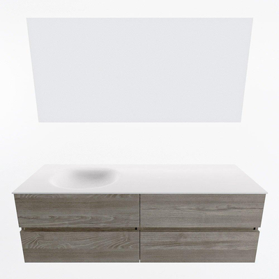 Mondiaz VICA ensemble de meuble de salle de bain - 150cm - meuble sous-vasque marron clair gris - 4 tiroirs - lavabo lune gauche - 1 trou de robinet - couleur talc - miroir LED - version XL 60cm haut