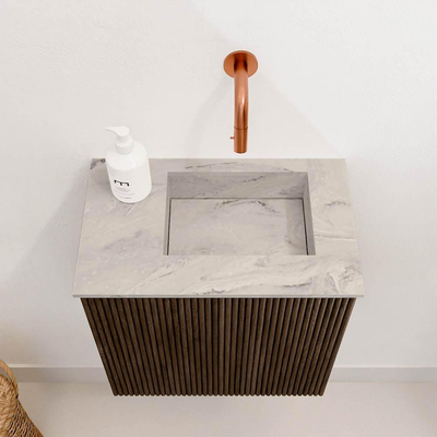 Mondiaz JOYA-DLUX Meuble de toilette 40cm - couleur Walnut - Lavabo FAYE position Droite Sans trou de robinet couleur Glace.