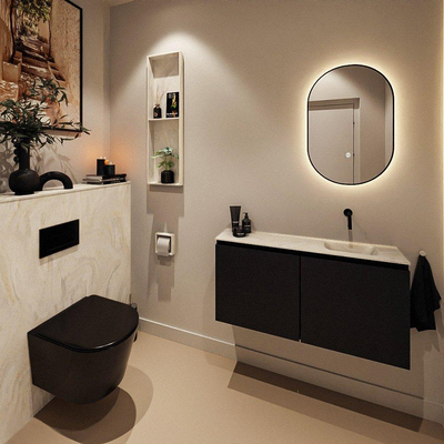 MONDIAZ TURE-DLUX Meuble toilette - 100cm - Urban - EDEN - vasque Ostra - position droite - sans trou de robinet