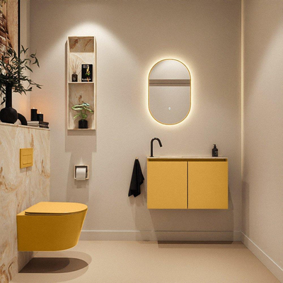 MONDIAZ TURE-DLUX Meuble toilette - 80cm - Ocher - EDEN - vasque Frappe - position gauche - 1 trou de robinet