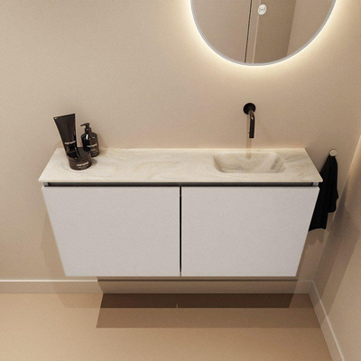 MONDIAZ TURE-DLUX meuble WC 100 cm Linen. EDEN vasque Ostra position à droite. Sans trou de robinet.