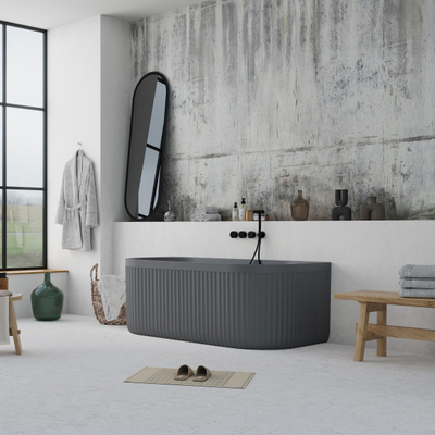Ideavit Archtec Baignoire semi-îlot 170x80x63cm - Rock Texture - avec trop-plein - bonde clic clac - pieds réglables - gris