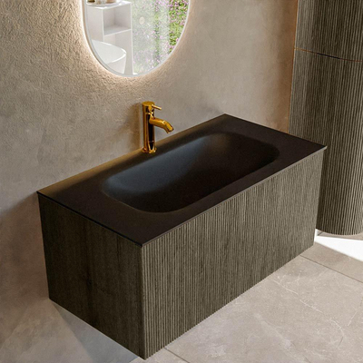 Mondiaz KURVE Badkamermeubelset - 90x46x40cm - 1 lade - wastafel solid surface - midden - 1 kraangat - Shadow