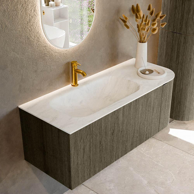 Mondiaz KURVE-DLUX Ensemble de meubles de salle de bains - 115x46x40cm - 1 tiroir - 1 porte - lavabo solid surface - gauche - 1 trou de robinet - Shadow