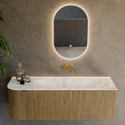 Mondiaz KURVE-DLUX Ensemble de meuble - 135x46x40cm - 1 tiroir - 1 porte - lavabo en solid surface - droite - sans trou de robinet - Dusk
