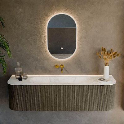 Mondiaz KURVE-DLUX Ensemble meuble de salle de bains - 160x46x40cm - 1 tiroir - 2 portes - vasque solid surface - centrale - sans trou de robinet - Shadow