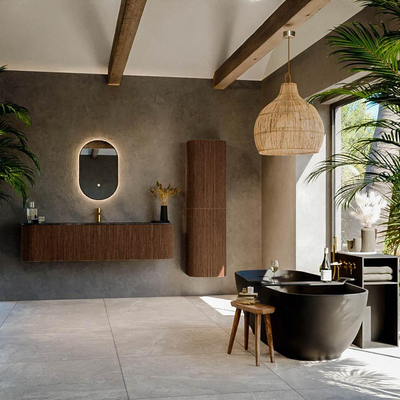 MONDIAZ KURVE-DLUX 170cm Meuble salle de bain avec module 25 G et D - couleur Walnut - 1 tiroir - 2 portes - vasque BIG LARGE centre - 1 trou de robinet - couleur Lava