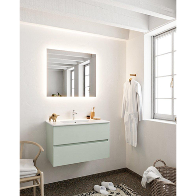 MONDIAZ VICA Ensemble de meuble salle de bain - 80cm - 2 tiroirs - lavabo Denia milieu - 1 trou de robinet - solid surface gris