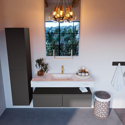 Mondiaz ALAN-DLUX Ensemble de meuble - 120cm - meuble Dark grey mat - 2 tiroirs - Lavabo Cloud Opalo suspendu - vasque Centre - 1 trou de robinet