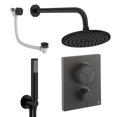 Crosswater MPRO inbouw regendoucheset – Ø20 cm hoofddouche – staafhanddouche – 2 hendels – badafvoer – zwart mat
