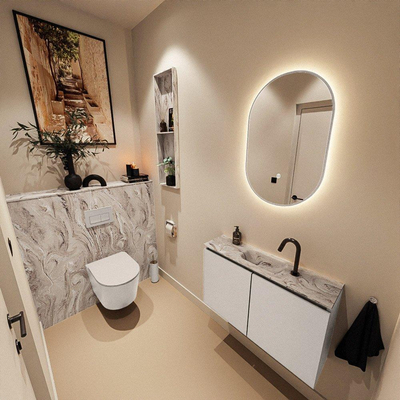 MONDIAZ TURE-DLUX Meuble de toilettes 80cm Linen. Lavabo EDEN Glace position milieu. Avec 1 trou de robinet.