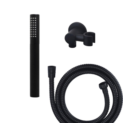 Wiesbaden Caral ensemble de douchette encastré avec douchette barre et support mural, y compris flexible de douche conique rond 1/2 noir mat