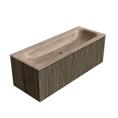 MONDIAZ KURVE-DLUX Meuble de salle de bains 120cm couleur Shadow avec 1 tiroir et 0 porte. Lavabo BIG LARGE au centre sans trou de robinet Saba.