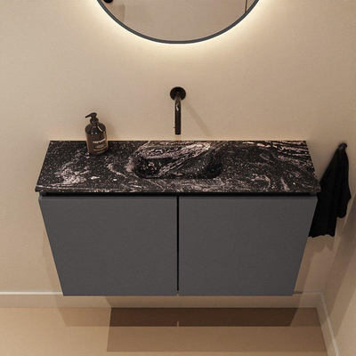 MONDIAZ TURE-DLUX Meuble WC 80 cm Dark Grey. Lavabo EDEN Lava position milieu. Sans trou de robinet.