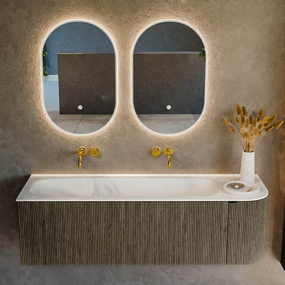 Mondiaz KURVE Ensemble de meuble salle de bain - 145x46x40cm - 1 tiroir - 1 porte - lavabo en solid surface - gauche - sans trou de robinet - Shadow