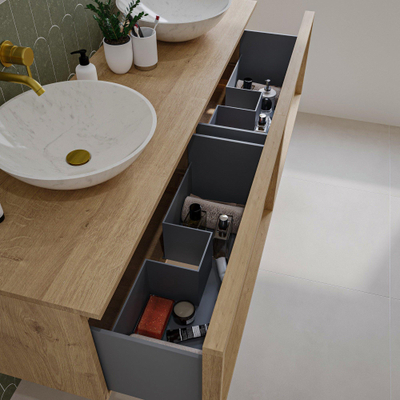 Saniclass Holz Frame Meuble de salle de bain - 160x45x40cm - 2 tiroirs - plan de toilette - Chêne natural