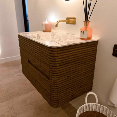 Mondiaz CIRO-DLUX Ensemble de meubles de salle de bains - 80x45x50cm - vasque solid surface Glace - 1 lavabo au milieu - sans trous de robinet - 2 tiroirs - Dusk