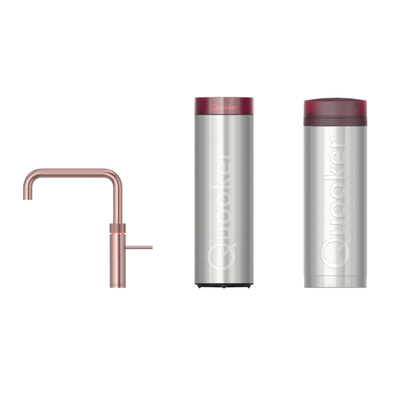 Quooker Fusion Square robinet d'eau bouillante - bec pivotant - PRO3 incl. réservoir Cube - Eau chaude / bouillante / pétillante / filtrée - Cuivre rose