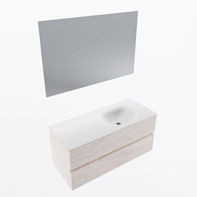 Mondiaz VICA ensemble de meuble de salle de bain - 110cm - meuble sous vasque en aggloméré - 2 tiroirs - lavabo moon à droite - sans trous de robinet - couleur talc - miroir LED - version XL 60cm de haut