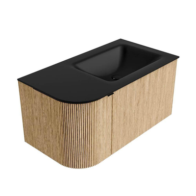 MONDIAZ KURVE Meuble de salle de bains 85 cm avec module 25 L couleur Chêne avec 1 tiroir et 1 porte. Lavabo CLOUD droite 1 trou de robinet Urban.