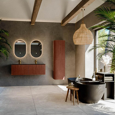 Mondiaz KURVE Ensemble de meuble salle de bain - 130x46x40cm - 2 tiroirs - lavabo en solid surface - double - 2 trous de robinet - Ruby