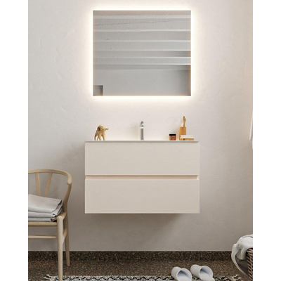 MONDIAZ VICA Ensemble de meuble salle de bain - 80cm - 2 tiroirs - lavabo Cloud au centre - 1 trou de robinet - solid surface lin