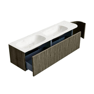 Mondiaz KURVE-DLUX Badkamermeubelset - 165x46x40cm - 2 lade - 1 deur - wastafel solid surface - dubbel / links - 2 kraangaten - Shadow