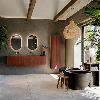 Mondiaz KURVE-DLUX ensemble de meubles de salle de bains - 175x46x40cm - 2 tiroirs - 1 porte - lavabo solid surface - double / gauche - sans trou de robinet - Ruby