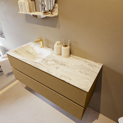 Mondiaz VICA-DLUX ensemble de meuble de salle de bain - 120cm - meuble sous-vasque oro - 2 tiroirs - lavabo encastré cloud gauche - 1 trou de robinet - version haute de 60cm - glace