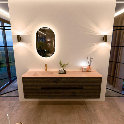Mondiaz CIRO-DLUX Badkamermeubelset - 170x45x50cm - Solid surface wastafel Saba - 1 wasbak Links - 1 kraangat - 4 lades - Shadow